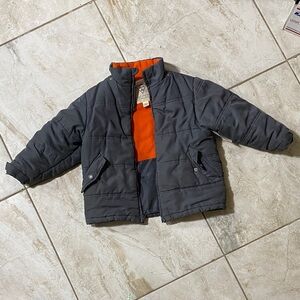 OshKosh B'gosh Kids Charcoal Puffer Jacket with Orange Lining - Boys Size 5
